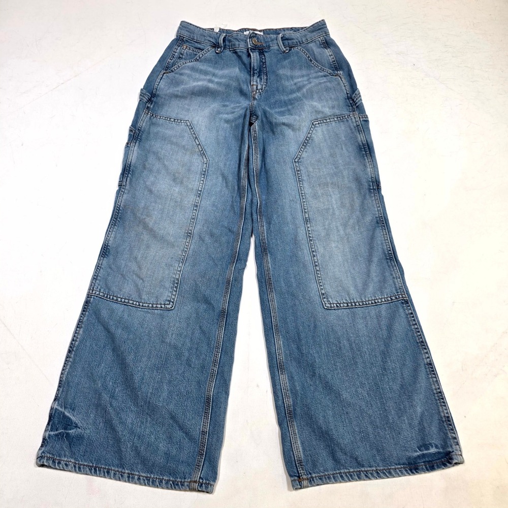 Good American Jeans Womens 2/26 Blue Good Standard Ease Double Knee Wide Leg